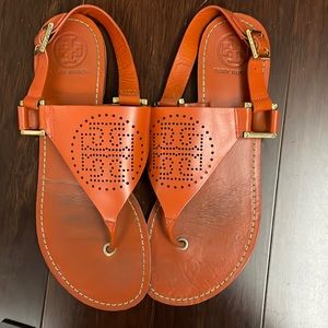 Tory Burch Orange Leather Perforated Sandals Size 8.5